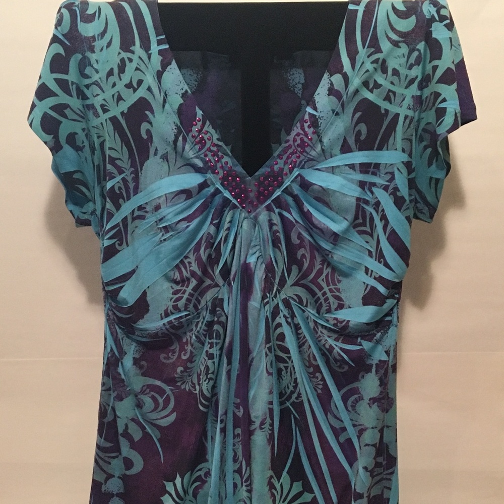 Apt 9 Blue/Purple Embellished Sequin Paisley Top